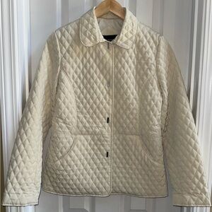 Jones NY Quilted Lightweight Button Close Jacket Sz Small Ivory Feminine Chic